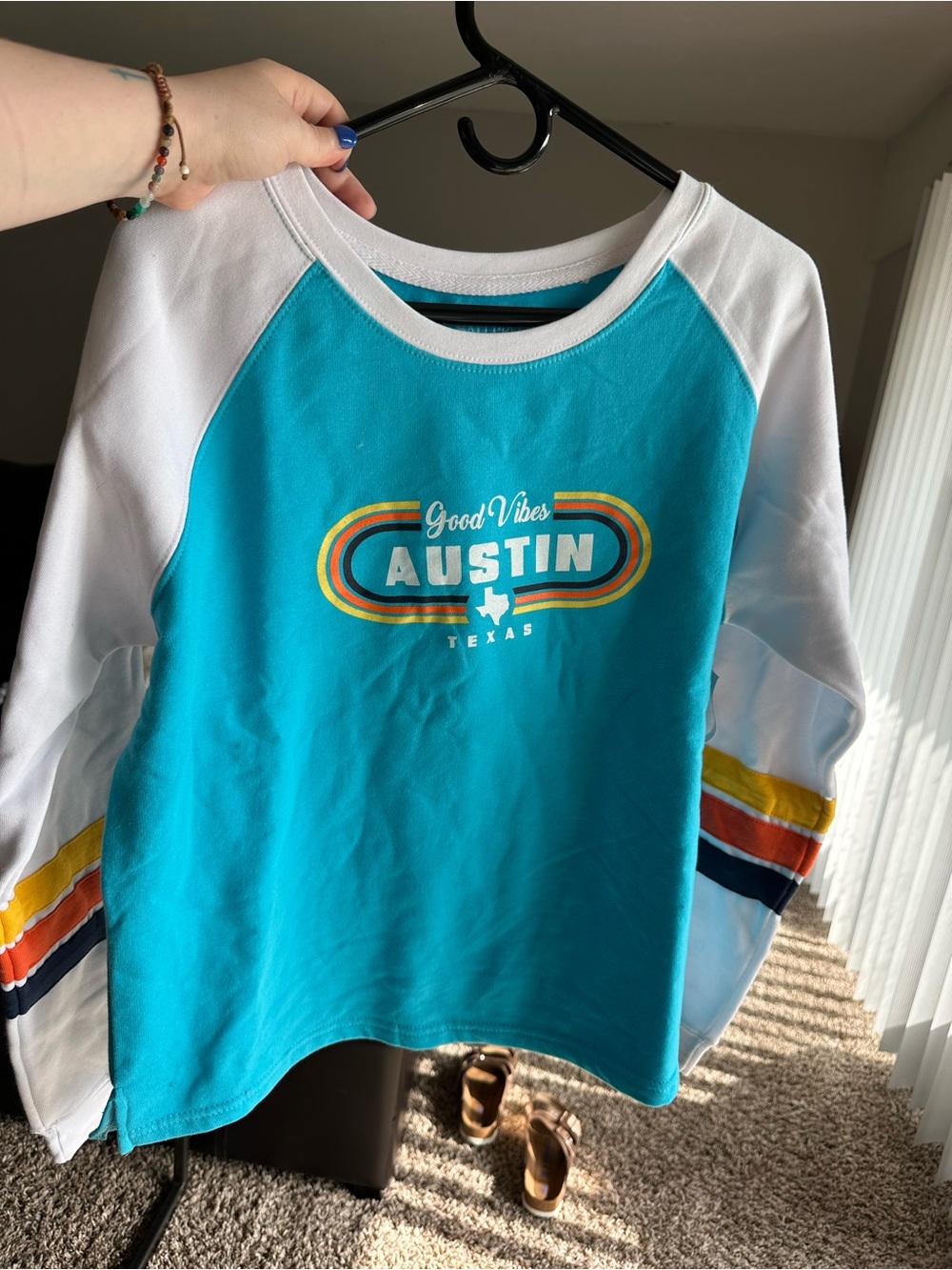 Teal Crewneck Sweatshirt with Retro Austin Graphic